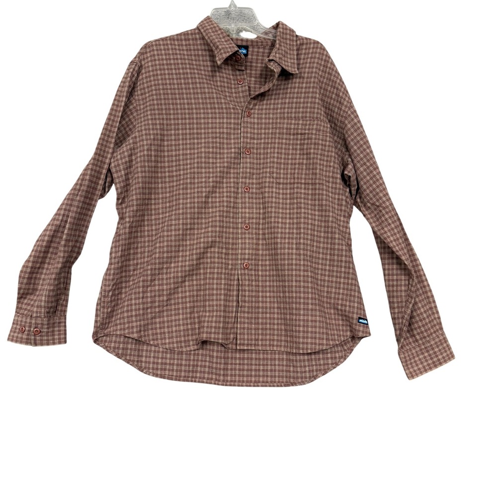 KAVU Shirt Mens XL Brown Plaid Long Sleeve Button Up Casual Outdoor Cotton